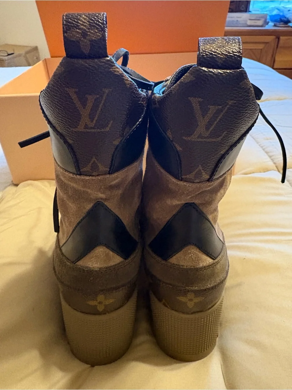 Louis Vuitton Authentic Monogram Leather Lace-Up Combat Boots Size 5.5 (36)